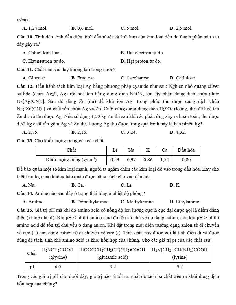 Đề thi thử Hóa Tốt nghiệp THPT 2025-2026 trường THPT Hưng Nhân (Hưng Yên)