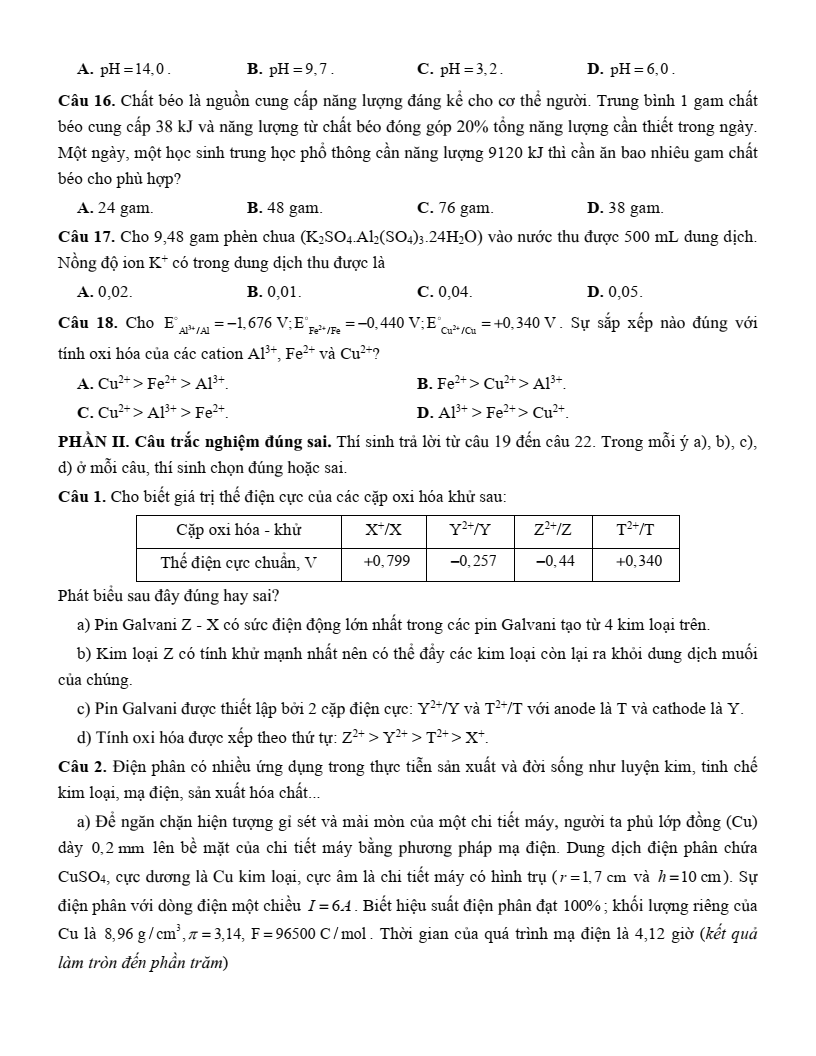 Đề thi thử Hóa Tốt nghiệp THPT 2025-2026 trường THPT Hưng Nhân (Hưng Yên)