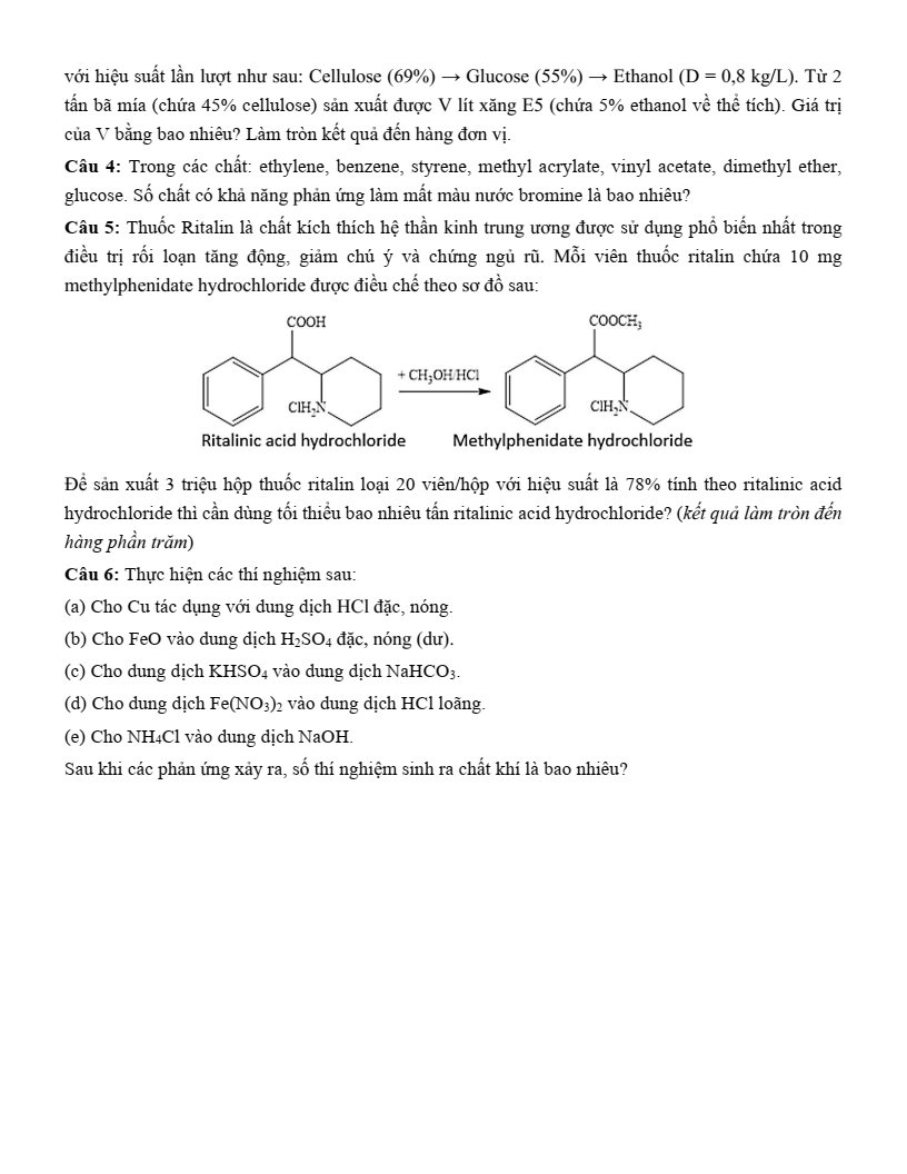 Đề thi thử Hóa Tốt nghiệp THPT 2025-2026 trường THPT Nguyễn Thị Giang (Phú Thọ)