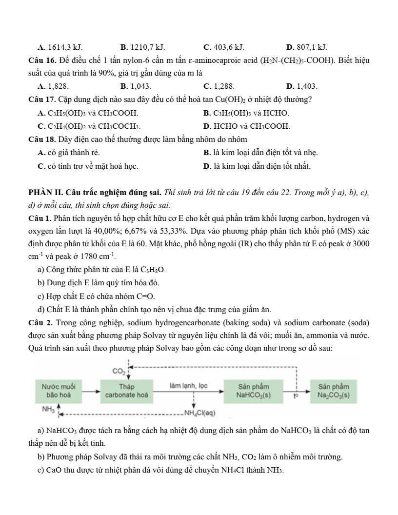 Đề thi thử Hóa Tốt nghiệp THPT 2025-2026 trường THPT Vũng Tàu (TP. HCM)