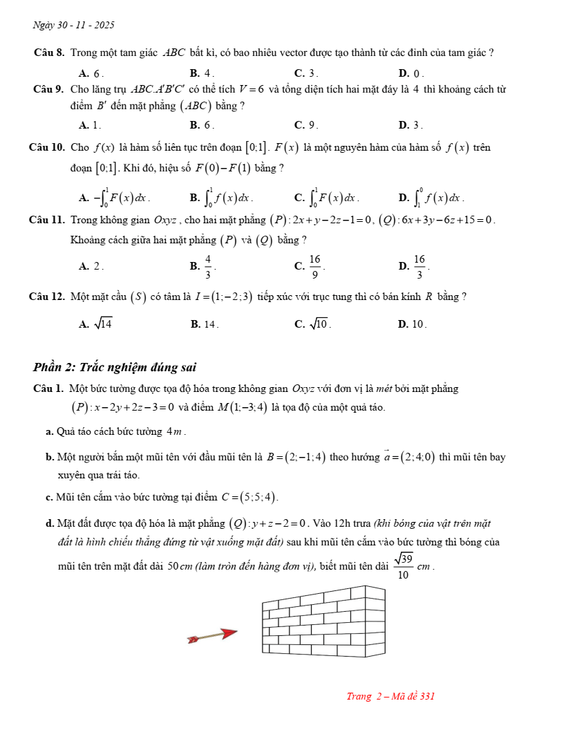 Đề thi thử Toán Tốt nghiệp THPT 2025-2026 trường TH - THCS - THPT Lê Thánh Tông