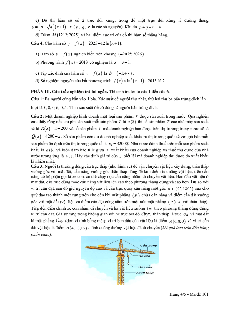 Đề thi thử Toán Tốt nghiệp THPT 2025-2026 trường THPT Bãi Cháy