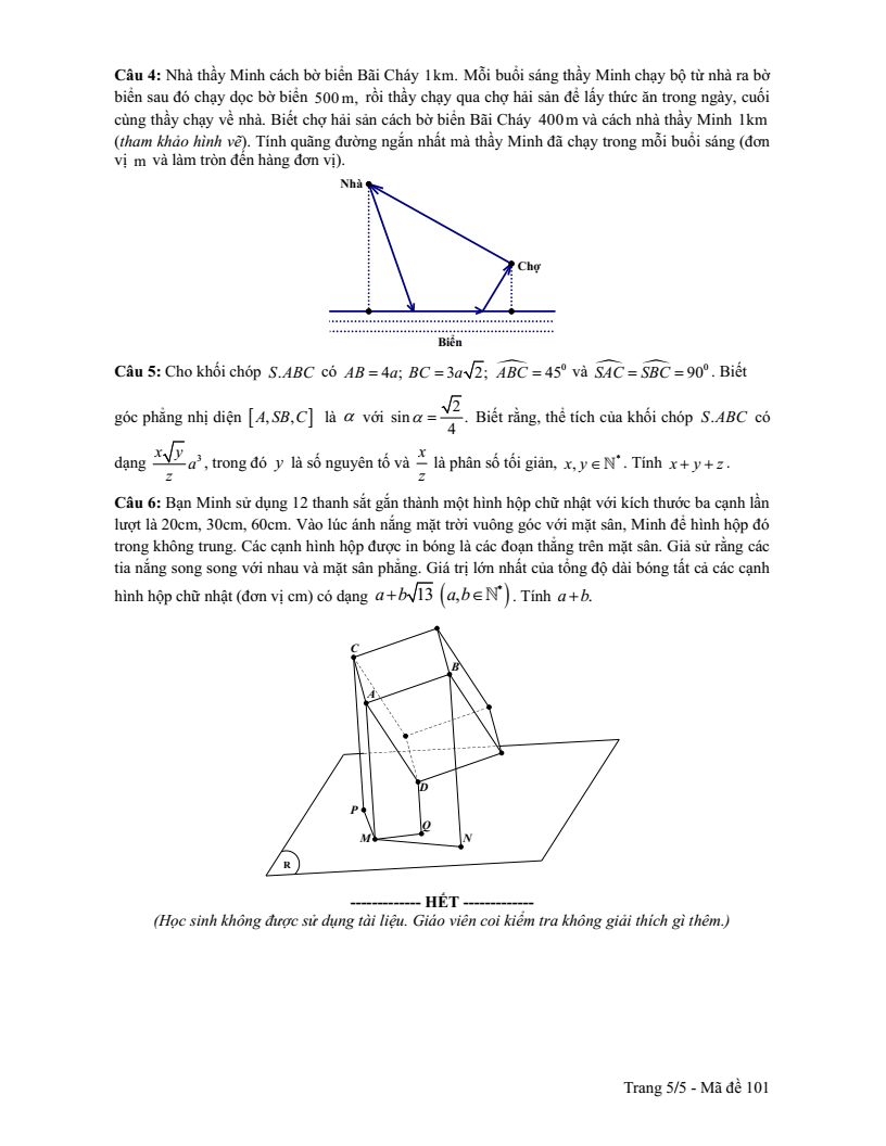 Đề thi thử Toán Tốt nghiệp THPT 2025-2026 trường THPT Bãi Cháy