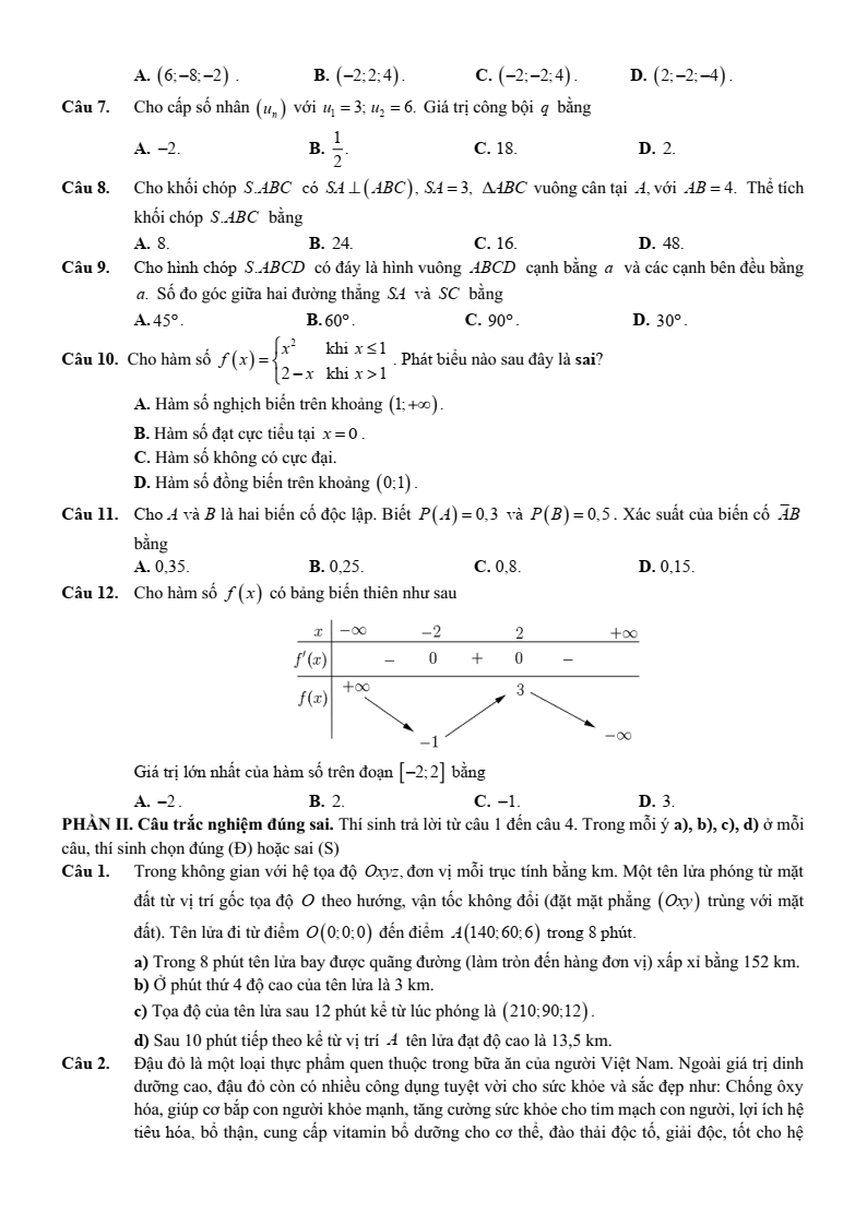 Đề thi thử Toán Tốt nghiệp THPT 2025-2026 trường THPT Cửa Lò (Nghệ An)