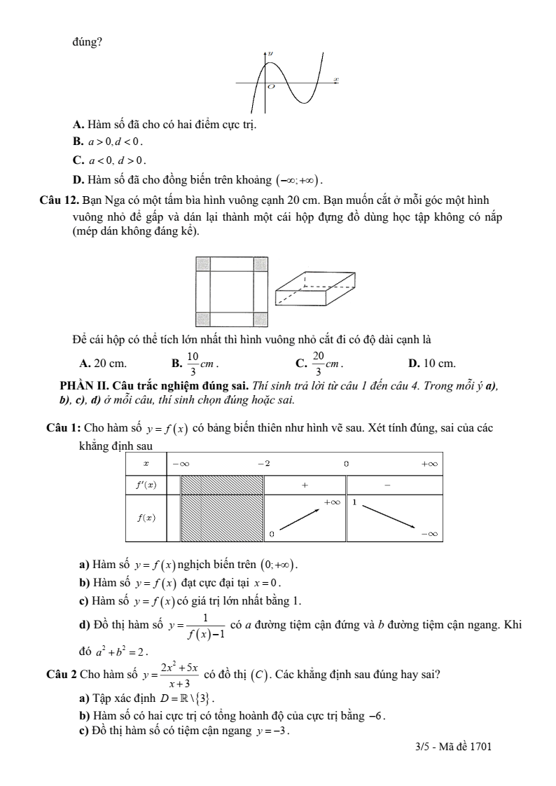 Đề thi thử Toán Tốt nghiệp THPT 2025-2026 trường THPT Đào Duy Từ