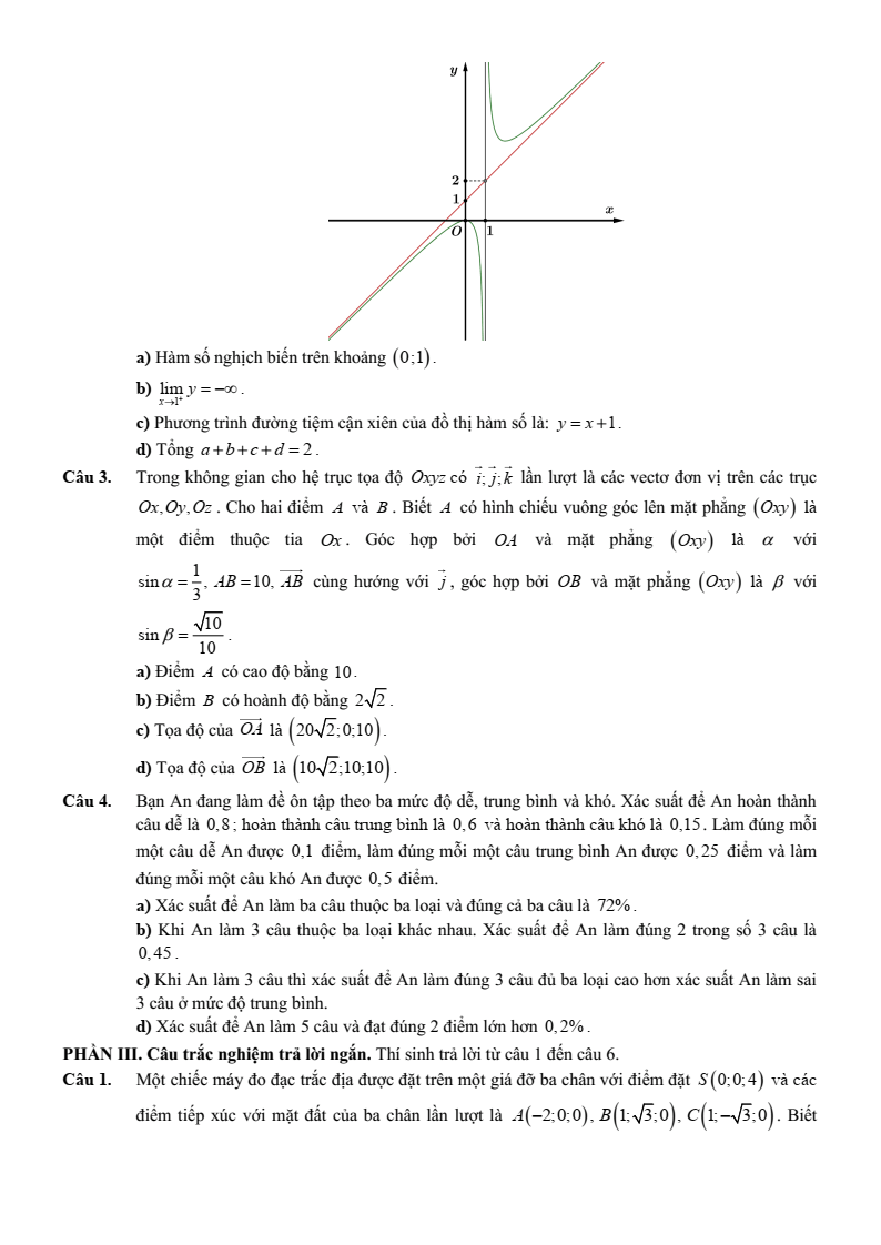 Đề thi thử Toán Tốt nghiệp THPT 2025-2026 trường THPT Đồng Hỷ (Thái Nguyên)