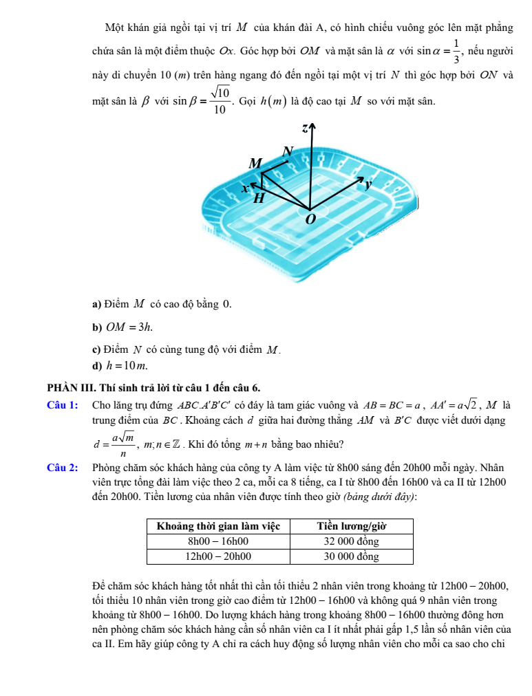 Đề thi thử Toán Tốt nghiệp THPT 2025-2026 trường THPT Hoằng Hóa 3 (Thanh Hóa)
