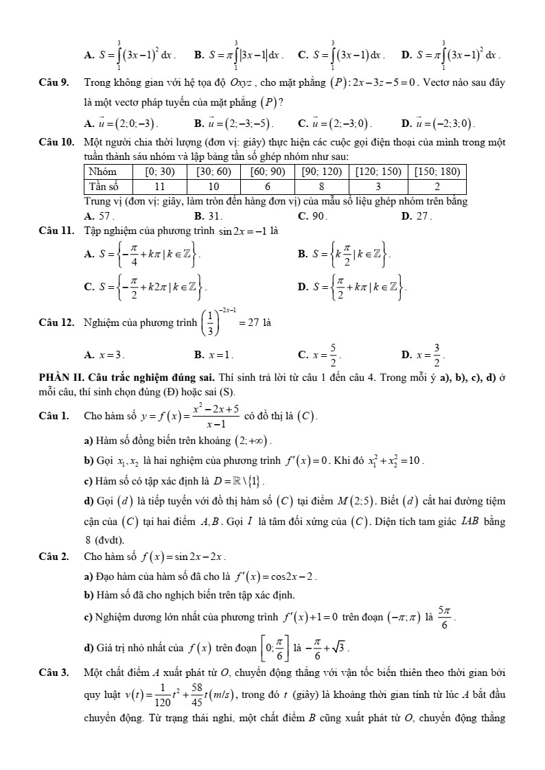 Đề thi thử Toán Tốt nghiệp THPT 2025-2026 trường THPT Trần Nhân Tông (Hà Nội)