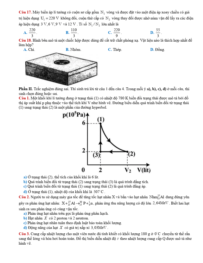 Đề thi thử Vật lí Tốt nghiệp THPT 2025-2026 Sở GD&ĐT Cao Bằng