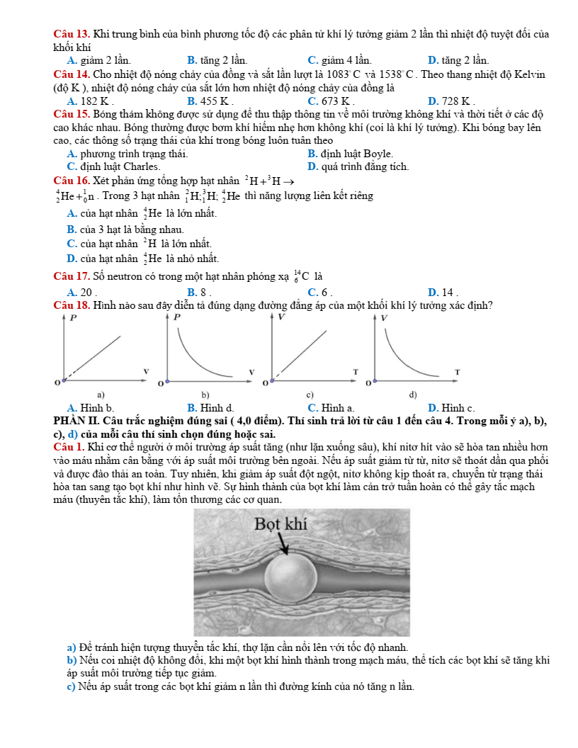 Đề thi thử Vật lí Tốt nghiệp THPT 2025-2026 Sở GD&ĐT Nghệ An