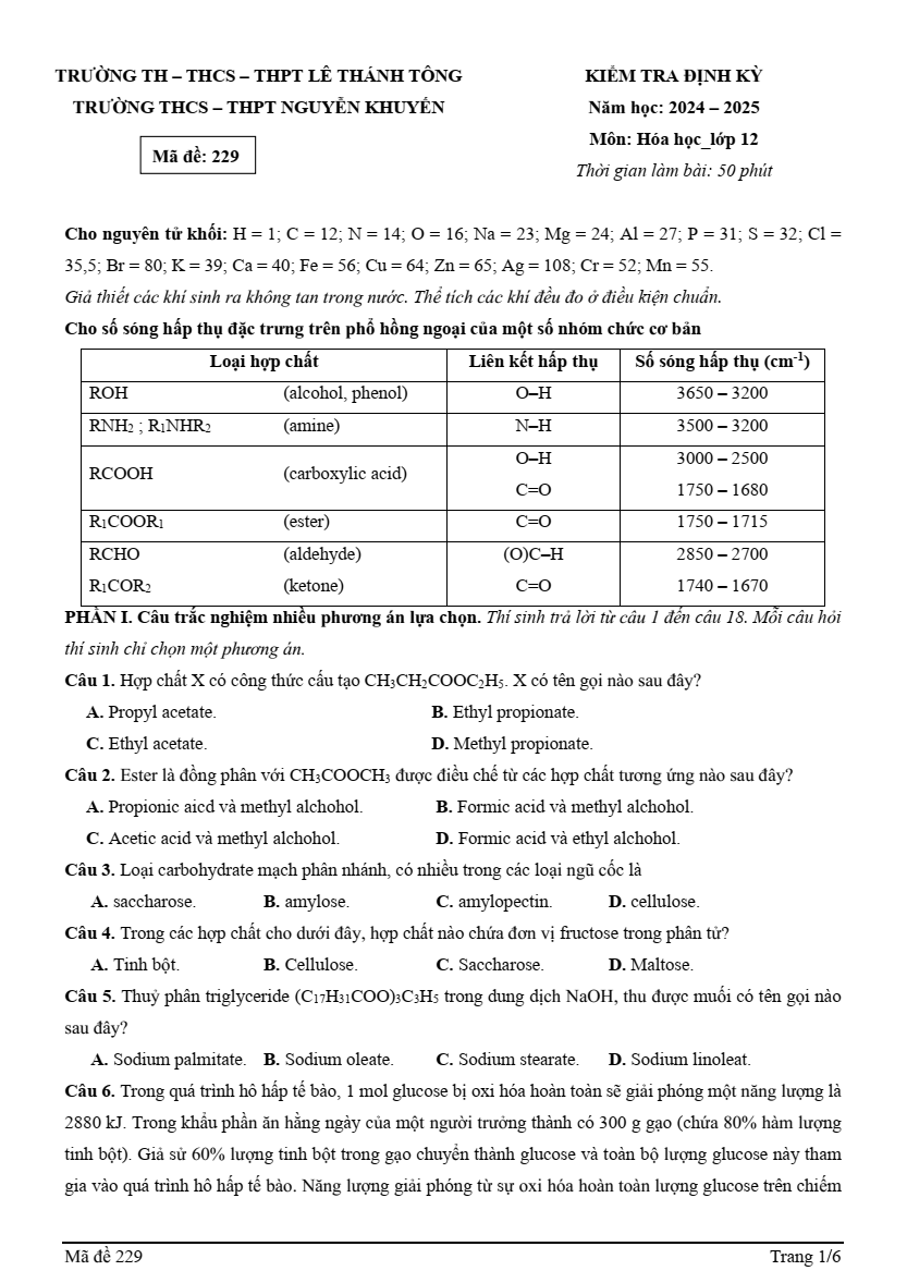 Đề thi thử Hóa Tốt nghiệp năm 2025 Trường THCS-THPT Nguyễn Khuyến