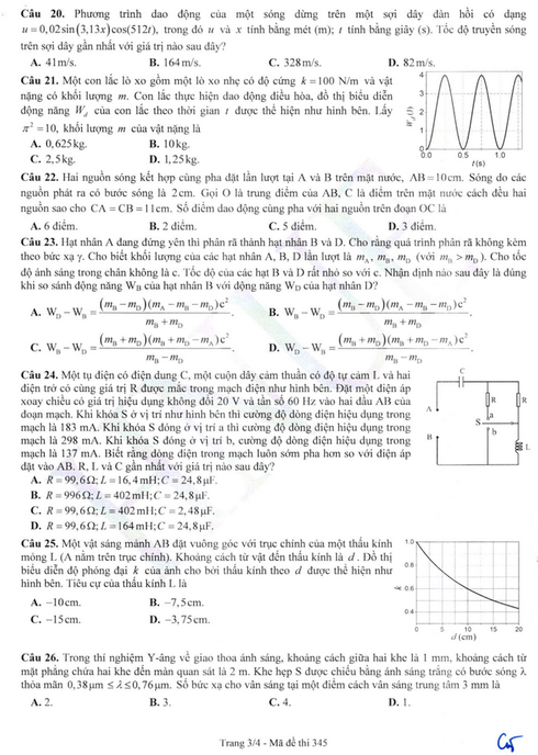 Đề thi Vật lí ĐGNL Đại học Sư phạm Hà Nội 2024