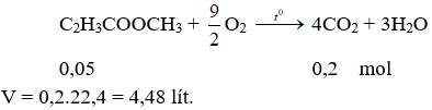 2C<sub>2</sub>H<sub>3</sub>COOCH<sub>3</sub> +  9O<sub>2</sub> → 8CO<sub>2</sub> + 6H<sub>2</sub>O |  C2H3COOCH3 ra CO2
