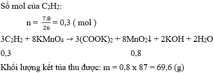 3C<sub>2</sub>H<sub>2</sub> + 8KMnO<sub>4</sub> → 3(COOK)<sub>2</sub> + 8MnO<sub>2</sub>↓ + 2KOH + 2H<sub>2</sub>O | C2H2 ra (COOK)2