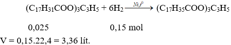 (C<sub>17</sub>H<sub>31</sub>COO)<sub>3</sub>C<sub>3</sub>H<sub>5</sub> + 6H<sub>2</sub> → (C<sub>17</sub>H<sub>35</sub>COO)<sub>3</sub>C<sub>3</sub>H<sub>5</sub> | Cân bằng phương trình hóa học