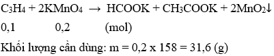 C<sub>3</sub>H<sub>4</sub> + 2KMnO<sub>4</sub> → HCOOK + CH<sub>3</sub>COOK + 2MnO<sub>2</sub> | Cân bằng phương trình hóa học