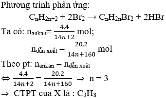 C<sub>3</sub>H<sub>8</sub> + 2Br<sub>2</sub> → C<sub>3</sub>H<sub>6</sub>Br<sub>2</sub> + 2HBr | Cân bằng phương trình hóa học