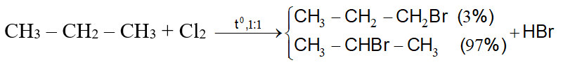 C<sub>3</sub>H<sub>8</sub> + Br<sub>2</sub> → C<sub>3</sub>H<sub>7</sub>Br + HBr | Cân bằng phương trình hóa học