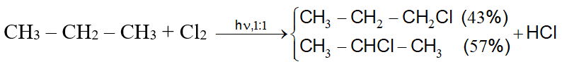 C<sub>3</sub>H<sub>8</sub> + Cl<sub>2</sub> → C<sub>3</sub>H<sub>7</sub>Cl + HCl | C3H8 ra C3H7Cl