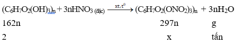 Xenlulozơ + HNO3 đặc | (C6H10O5)n + nHNO3 (đặc) → (C6H7O2(ONO)3)n  + nH2O