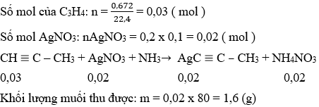 CH≡C–CH<sub>3</sub> + AgNO<sub>3</sub> + NH<sub>3</sub> → AgC≡C–CH<sub>3</sub> + NH<sub>4</sub>NO<sub>3</sub> | Cân bằng phương trình hóa học