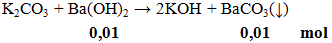 K2CO3 + Ba(OH)2 → 2KOH + BaCO3(↓) | Cân bằng phương trình hóa học