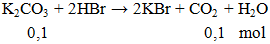 K2CO3 + 2HBr → 2KBr + CO2 + H2O | Cân bằng phương trình hóa học