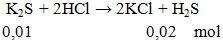 K2S + 2HCl → 2KCl + H2S | Cân bằng phương trình hóa học