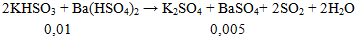 2KHSO3 + Ba(HSO4)2 → K2SO4 + BaSO4+ 2SO2 + 2H2O | Cân bằng phương trình hóa học