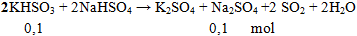 2KHSO3 + 2NaHSO4 → K2SO4 + Na2SO4+ 2SO2 + 2H2O | Cân bằng phương trình hóa học