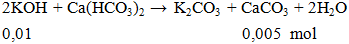 2KOH + Ca(HCO3)2 → K2CO3 + CaCO3 + 2H2O | Cân bằng phương trình hóa học