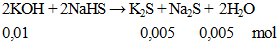 2KOH + 2NaHS → K2S + Na2S +  2H2O | Cân bằng phương trình hóa học