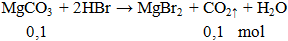 MgCO3 + 2HBr → MgBr2 + CO2 ↑ + H2O | Cân bằng phương trình hóa học