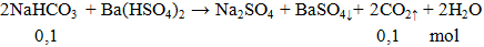 2NaHCO3 + Ba(HSO4)2 → Na2SO4 + BaSO4↓+ 2CO2↑ + 2H2O | Cân bằng phương trình hóa học
