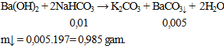 Ba(OH)2 + 2NaHCO3 → K2CO3 + BaCO3 ↓ +  2H2O | Cân bằng phương trình hóa học
