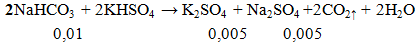 2NaHCO3 + 2KHSO4 → K2SO4 + Na2SO4+ 2CO2 ↑ + 2H2O | Cân bằng phương trình hóa học