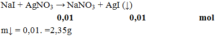 NaI + AgNO3 → NaNO3 + AgI (↓) | Cân bằng phương trình hóa học