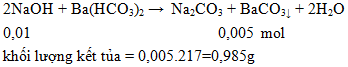 2NaOH + Ba(HCO3)2 →  Na2CO3 + BaCO3↓ + 2H2O | Cân vì thế phương trình hóa học