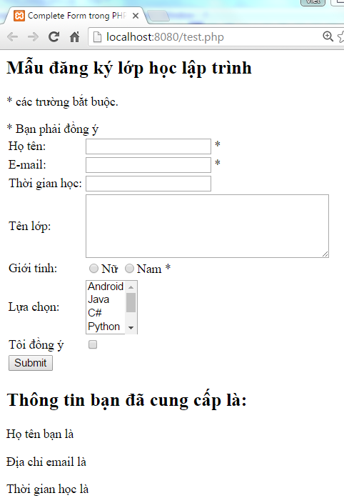 Complete Form trong PHP