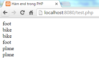 Hàm end trong PHP