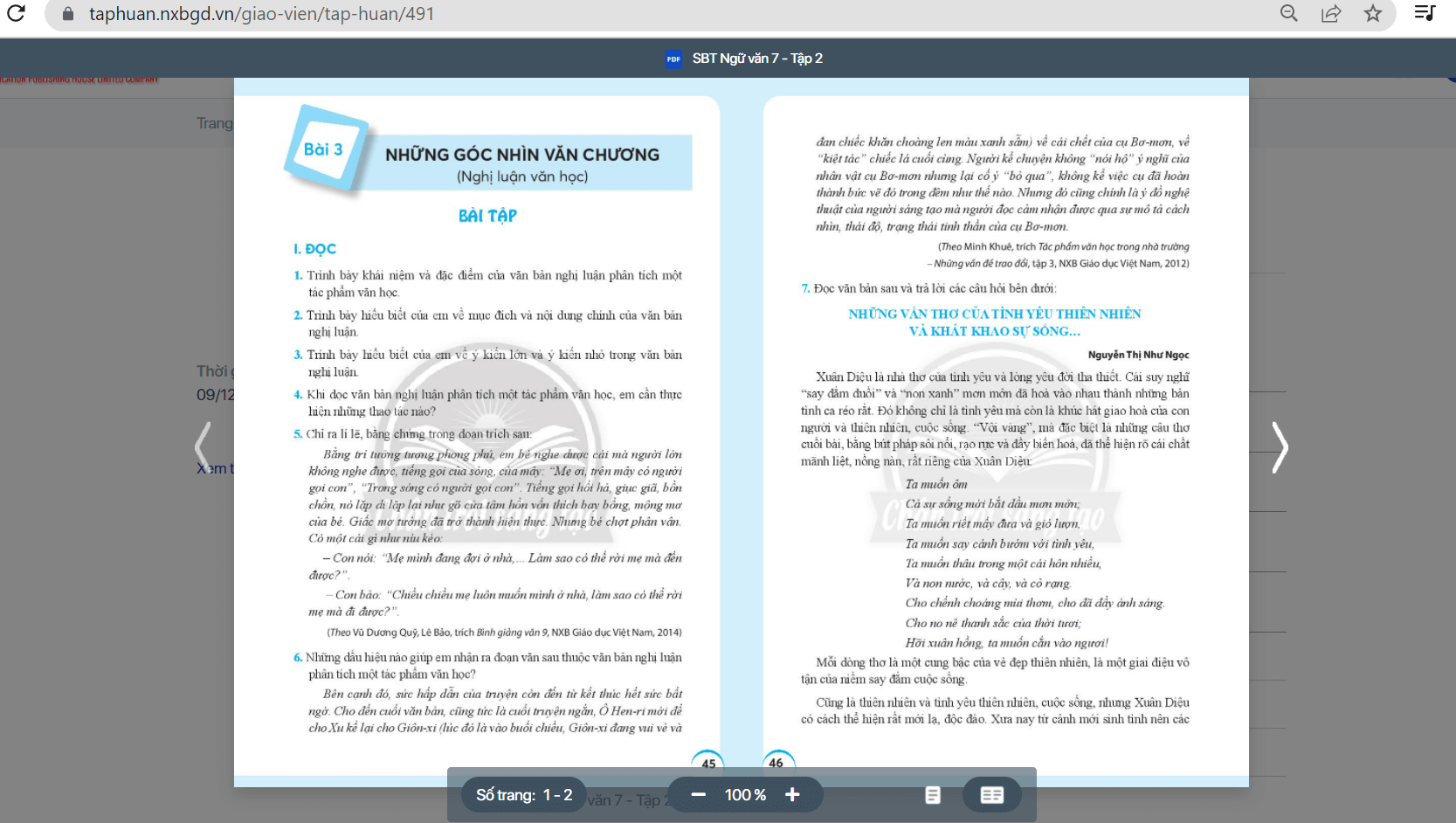 Sách Ngữ văn lớp 7 Chân trời sáng tạo | Xem online, tải PDF