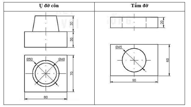 Vẽ hình chiều đứng, hình chiếu bằng và ghi kích thước của các vật thể ở Hình 2.11