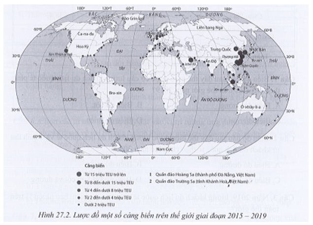Quan sát hình 27.2, hãy nhận xét và giải thích về sự phân bố các cảng biển trên thế giới