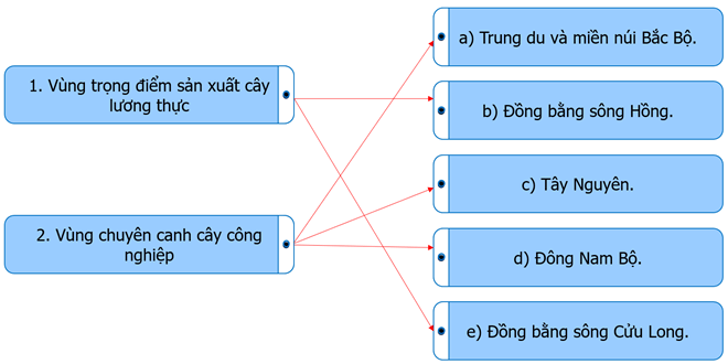 Ghép thông tin ở cột bên trái với thông tin ở cột bên phải cho phù hợp về sự phân bố ngành trồng trọt ở nước ta