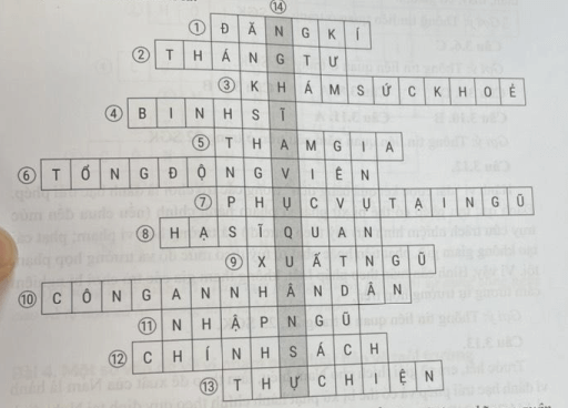 Tìm các ô chữ ở 13 hàng ngang để có từ ngữ ở hàng 14 trong hình 2.1