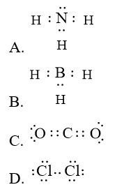 Công thức cấu tạo nào sau đây không đủ electron theo quy tắc octet?