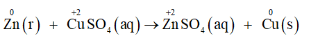 Cho phương trình phản ứng: Zn(r) + CuSO4(aq) → ZnSO4(aq) + Cu(s)  