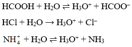 Base liên hợp của các acid HCOOH, HCl, lần lượt là