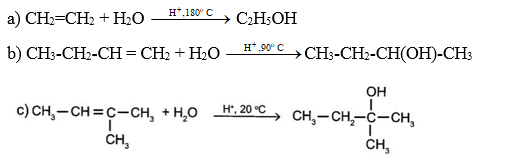 Khi tiến hành cho phân tử alkene cộng nước cần xúc tác là acid, sản phẩm thu được là alcohol