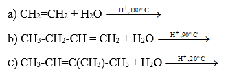 Khi tiến hành cho phân tử alkene cộng nước cần xúc tác là acid, sản phẩm thu được là alcohol